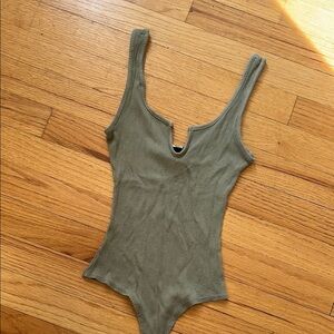 Olive Ribbed Bodysuit